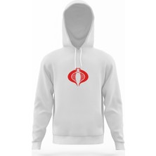 Tshirthane Kobra Kırmızı Beyaz Erkek Kapüşonlu Sweatshirt Uzun Kol