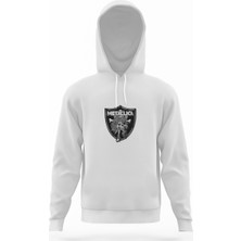 Tshirthane Metallica Heavy Metal Logo Beyaz Erkek Kapüşonlu Sweatshirt Uzun Kol