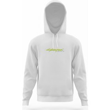 Tshirthane Cyberpunk Beyaz Erkek Kapüşonlu Sweatshirt Uzun Kol