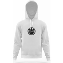 Tshirthane H I E L D Beyaz Erkek Kapüşonlu Sweatshirt Uzun Kol
