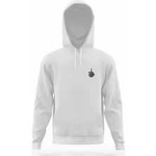 Tshirthane Iskelet Gösteren Orta Parmak Orta Parmak Göğüs Beyaz Erkek Kapüşonlu Sweatshirt Uzun Kol