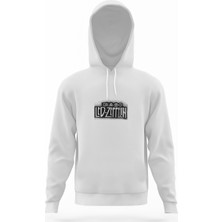 Tshirthane LED Zeppelin Beyaz Erkek Kapüşonlu Sweatshirt Uzun Kol
