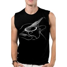 Rock&Roll Gitarımın Telleri Siyah Kesik Kol Kolsuz Erkek T-Shirt Atlet