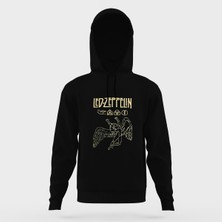 Tshirthane Led-Zeppelin Baskılı Siyah Erkek Örme Kapşonlu Sweatshirt Uzun Kol