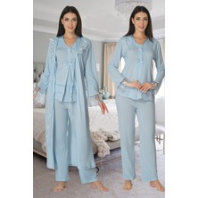 Kadın Mavi Lohusa Sabahlıklı Pijama Takımı EFFORTT 2424