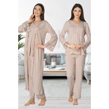 Kadın Bej Lohusa Sabahlıklı Pijama Takımı EFFORTT 2424