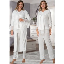 Kadın Lohusa Ekru Sabahlıklı Pijama Takımı EFFORTT 7044