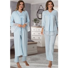 Kadın Lohusa Mavi Sabahlıklı Pijama Takımı EFFORTT 7044