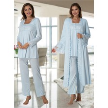 Kadın Mavi Lohusa Sabahlıklı Pijama Takımı EFFORTT 7014