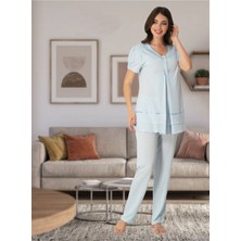 Kadın Mavi Lohusa Pijama Takımı EFFORTT 8022