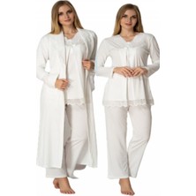 Kadın Ekru Lohusa Sabahlıklı Pijama Takımı EFFORTT 4034