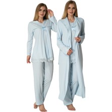 Kadın Mavi Lohusa Sabahlıklı Pijama Takımı EFFORTT 4034