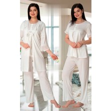 Kadın Ekru Lohusa Sabahlıklı Pijama Takımı EFFORTT 4074
