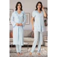 Kadın Mavi Lohusa Sabahlıklı Pijama Takımı EFFORTT 8024