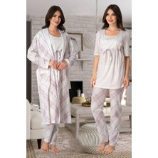 Kadın Pembe Lohusa Sabahlıklı Pijama Takımı EFFORTT 8044