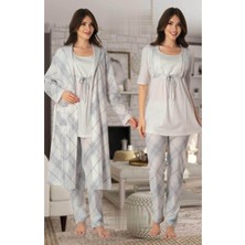 Kadın Mavi Lohusa Sabahlıklı Pijama Takımı EFFORTT 8044