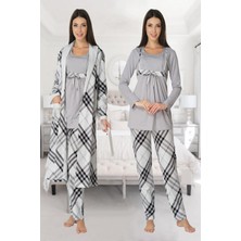 Kadın Gri Sabahlıklı Pijama Takımı EFFORTT 8084