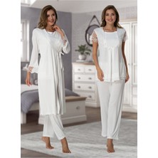 Kadın Ekru Lohusa Sabahlıklı Pijama Takımı EFFORTT 2054