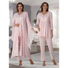 Kadın Pudra Lohusa Sabahlıklı Pijama Takımı EFFORTT 3015