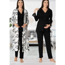 Kadın Siyah Sabahlıklı Pijama Takımı EFFORTT 8094
