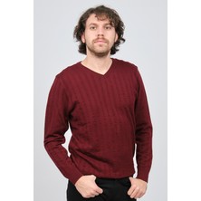 Desen Triko Erkek V Yaka Yün Kazak 0249626 Bordo