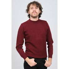 Desen Triko Erkek Yarım Balıkçı Desenli Yün Kazak 0249619 Bordo