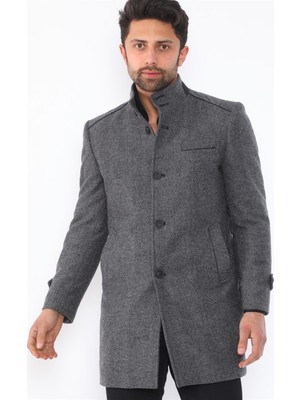Dewberry PLT8391 Dewberry Erkek Palto-Desenli Gri