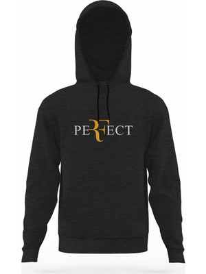 Tshirthane Roger Federer Perfect Füme Antrasit Erkek Kapüşonlu Sweatshirt Uzun Kol