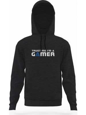 Tshirthane Trusm Me A'm A Gamer Siyah Füme Antrasit Erkek Kapüşonlu Sweatshirt Uzun Kol