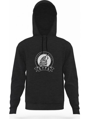 Tshirthane Göktürk Tengri Biz Menen Füme Antrasit Erkek Kapüşonlu Sweatshirt Uzun Kol