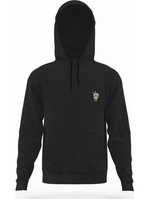 Tshirthane Baykuş Sevimli Baykuş Yeşil ve Beyaz Gömlekli Göğüs Füme Antrasit Erkek Kapüşonlu Sweatshirt Uzun Ko