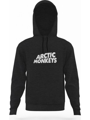 Tshirthane Monkeys Logo Füme Antrasit Erkek Kapüşonlu Sweatshirt Uzun Kol