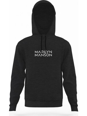 Tshirthane Marilyn Manson Füme Antrasit Erkek Kapüşonlu Sweatshirt Uzun Kol
