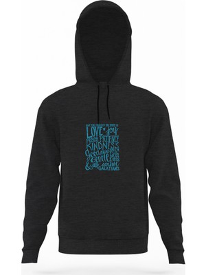 Tshirthane Love Joy Peace Füme Antrasit Erkek Kapüşonlu Sweatshirt Uzun Kol