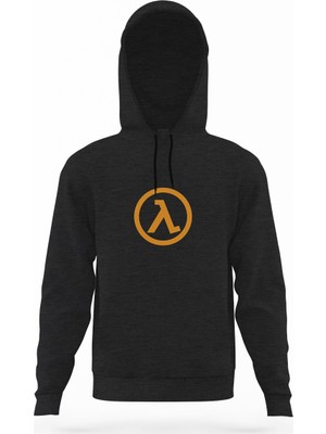 Tshirthane Half Life Logo Füme Antrasit Erkek Kapüşonlu Sweatshirt Uzun Kol