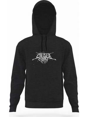 Tshirthane Chelsea Grin Logo Füme Antrasit Erkek Kapüşonlu Sweatshirt Uzun Kol