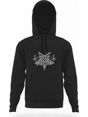 Tshirthane Dark Funeral Logo Füme Antrasit Erkek Kapüşonlu Sweatshirt Uzun Kol