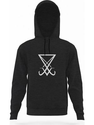 Tshirthane Lucifer Sigil 2 Füme Antrasit Erkek Kapüşonlu Sweatshirt Uzun Kol