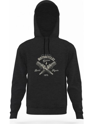 Tshirthane Motor Buji California Füme Antrasit Erkek Kapüşonlu Sweatshirt Uzun Kol