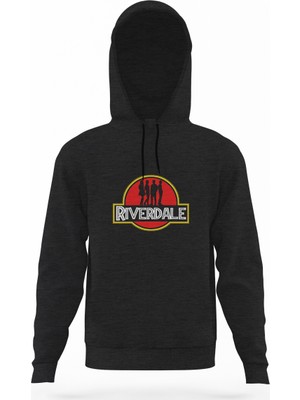 Tshirthane Riverdale Jurassic Park Logo Füme Antrasit Erkek Kapüşonlu Sweatshirt Uzun Kol
