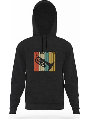 Tshirthane Silhouette Mellophone Vintage Style Füme Antrasit Erkek Kapüşonlu Sweatshirt Uzun Kol