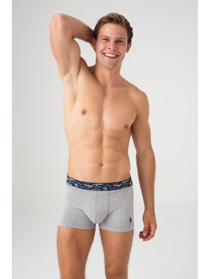 U.S. Polo Assn. Erkek Gri Melanj - Lacivert 2'li Boxer