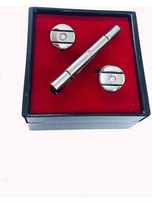 Brianze Gümüş Renk Kol Düğmesi ve Kravat Iğnesi Set Kd-82