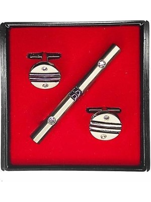 Brianze Gümüş Renk Kol Düğmesi ve Kravat Iğnesi Set Kd-83