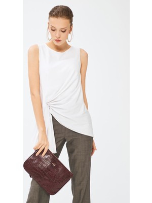 Deri Company Kadın Basic Clutch Çanta Kroko Timsah Desen Bordo 214002
