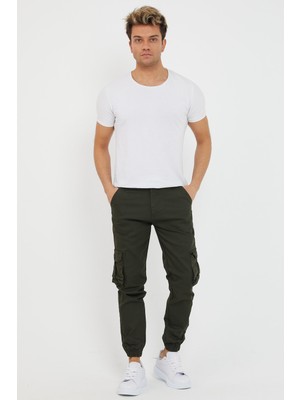 Y&g Jeans Erkek Slim Fit Haki Renk Körüklü Cep Kargo Pantolon