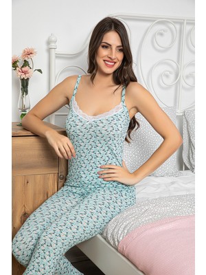 Myben Kadın Çiçek Desenli Dantel Detaylı Şortlu ve Taytlı Pijama Takımı 3'lü Set 75013