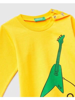 United Colors Of Benetton Gitar Baskılı Kalın Tişört