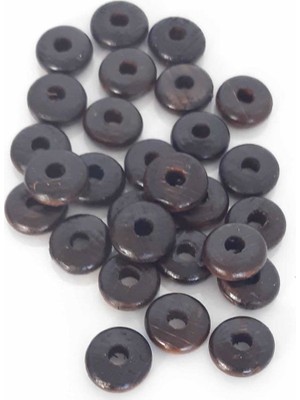 Angel Çanta Akssesuar 15 mm 10 'lu Koyu Renk Ahşap Yassı Boncuk