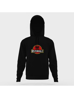 Tshirthane Riverdale Jurassic Park Logo Siyah Erkek Kapüşonlu Sweatshirt Uzun Kol